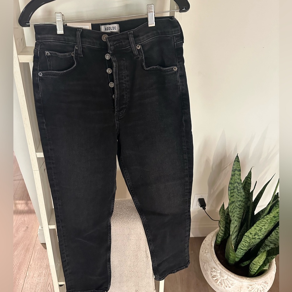 Agoldie black jeans. Riley crop high-rise straight size 27.